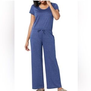 Muk Luks Heather Blue Short Sleeve Tie-Waist Jumpsuit